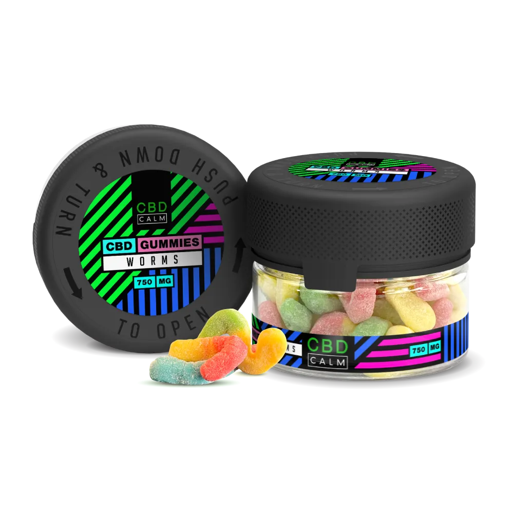 CBD Calm 750mg gummy worms jar with lid