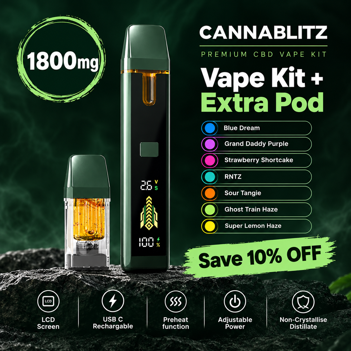 CANNABLITZ 1800mg Prefilled Vape Kit + Extra Pod